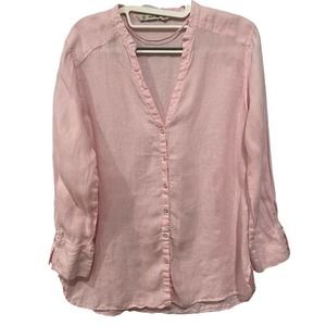 Zara Basic 100% Linen top Kate Middleton Pink  Size L